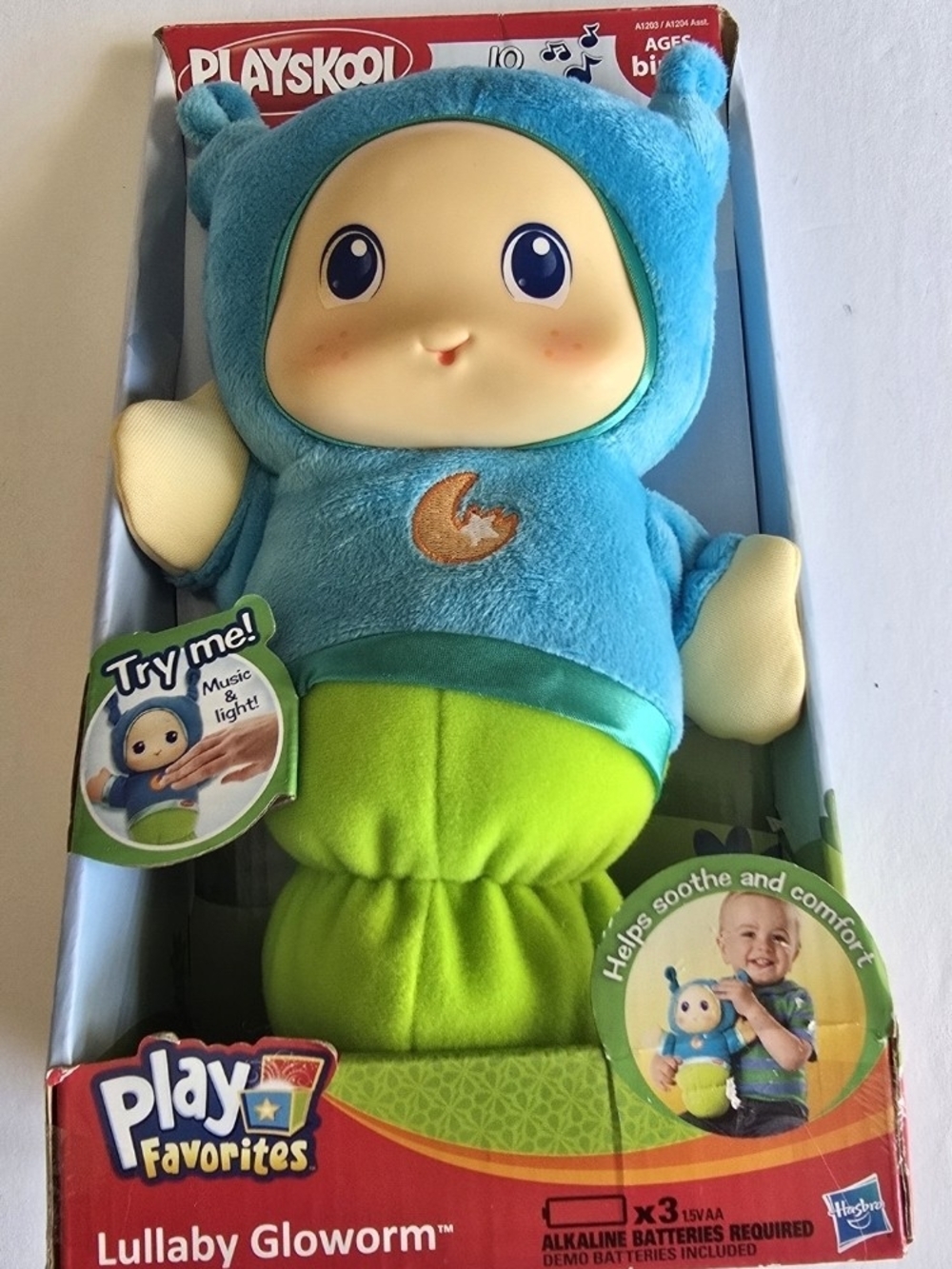 Playschool Lullaby Gloworm Plush Toy - Blue and Green Music  2012 *